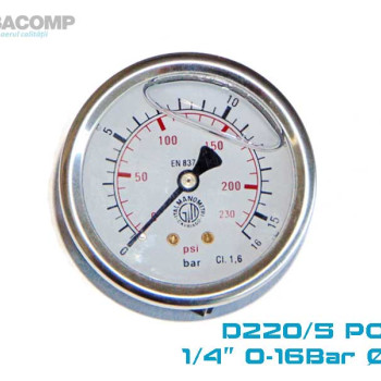 GLYCERIN PRESSURE GAUGE D63 POST 1/4 0-16 BAR